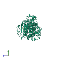PDB entry 4xfm coloured by chain, side view.