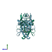 PDB entry 4xft coloured by chain, side view.
