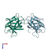 PDB entry 4xfu coloured by chain, top view.