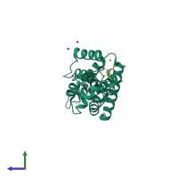 PDB entry 4xfz coloured by chain, side view.