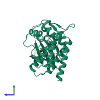 PDB entry 4xg7 coloured by chain, side view.