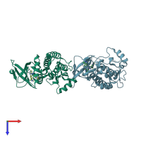 PDB entry 4xg8 coloured by chain, top view.