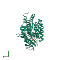 PDB entry 4xgl coloured by chain, side view.