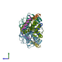 PDB entry 4xgq coloured by chain, side view.