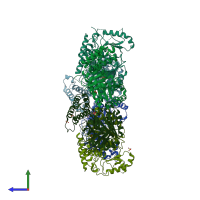 PDB entry 4xgu coloured by chain, side view.