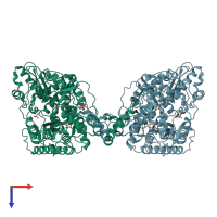 PDB entry 4xha coloured by chain, top view.