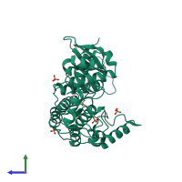 PDB entry 4xhh coloured by chain, side view.