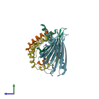 PDB entry 4xhr coloured by chain, side view.