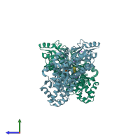 PDB entry 4xhs coloured by chain, side view.