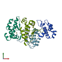 PDB entry 4xhw coloured by chain, front view.