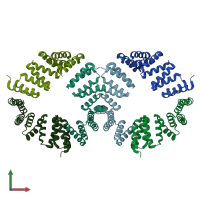 PDB entry 4xi0 coloured by chain, front view.