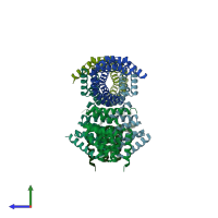 PDB entry 4xi0 coloured by chain, side view.