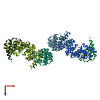 PDB entry 4xi0 coloured by chain, top view.