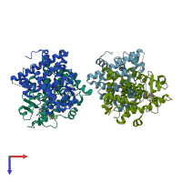 PDB entry 4xi3 coloured by chain, top view.