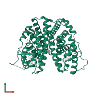 Estrogen receptor in PDB entry 4xi3, assembly 1, front view.