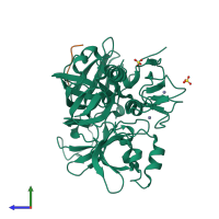 PDB entry 4xi7 coloured by chain, side view.