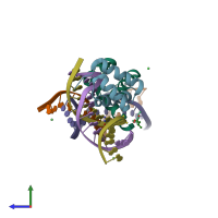 PDB entry 4xic coloured by chain, side view.