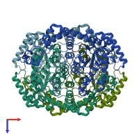 PDB entry 4xim coloured by chain, top view.