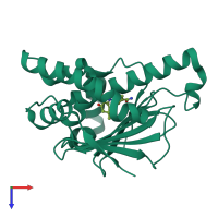 PDB entry 4xip coloured by chain, top view.