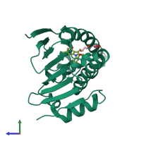 PDB entry 4xiq coloured by chain, side view.
