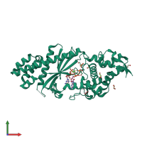 PDB entry 4xj3 coloured by chain, front view.