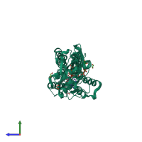 PDB entry 4xj3 coloured by chain, side view.