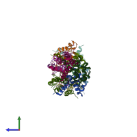 PDB entry 4xjk coloured by chain, side view.