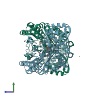 PDB entry 4xjo coloured by chain, side view.