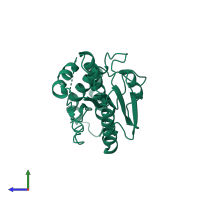 PDB entry 4xjv coloured by chain, side view.