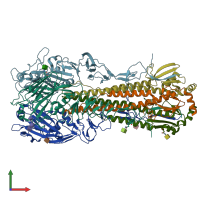 PDB entry 4xke coloured by chain, front view.