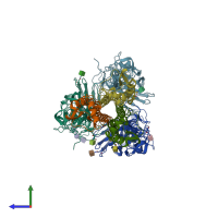 PDB entry 4xke coloured by chain, side view.