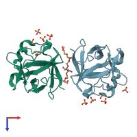 PDB entry 4xki coloured by chain, top view.