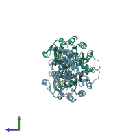 PDB entry 4xkj coloured by chain, side view.