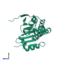PDB entry 4xkk coloured by chain, side view.