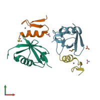 PDB entry 4xkl coloured by chain, front view.