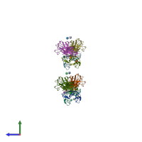 PDB entry 4xlw coloured by chain, side view.