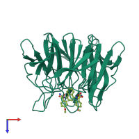 PDB entry 4xmb coloured by chain, top view.