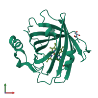 PDB entry 4xme coloured by chain, front view.
