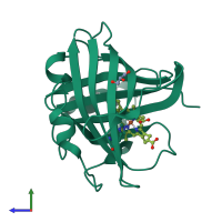 PDB entry 4xme coloured by chain, side view.