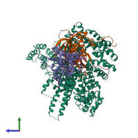 PDB entry 4xnh coloured by chain, side view.