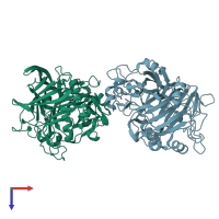 PDB entry 4xnn coloured by chain, top view.