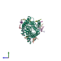 PDB entry 4xnv coloured by chain, side view.
