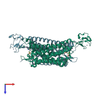 PDB entry 4xnw coloured by chain, top view.