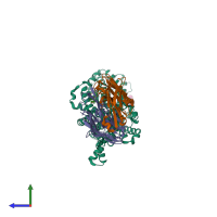 PDB entry 4xnx coloured by chain, side view.
