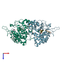 PDB entry 4xo6 coloured by chain, top view.