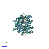 PDB entry 4xo7 coloured by chain, side view.