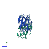 PDB entry 4xok coloured by chain, side view.