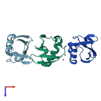 PDB entry 4xok coloured by chain, top view.