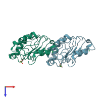 PDB entry 4xos coloured by chain, top view.