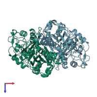 PDB entry 4xox coloured by chain, top view.